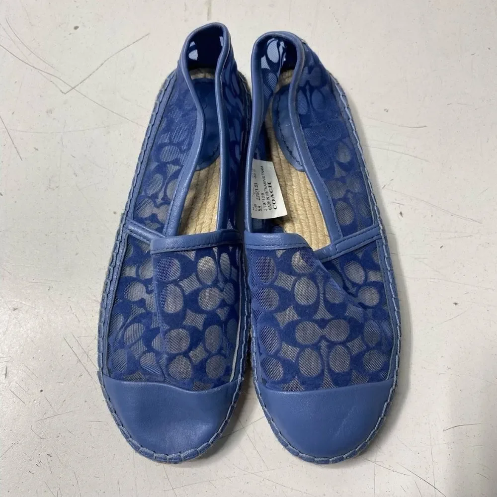 Coach Designer Cleo Signature Logo Stone Blue Mesh Flats Espadrilles 5